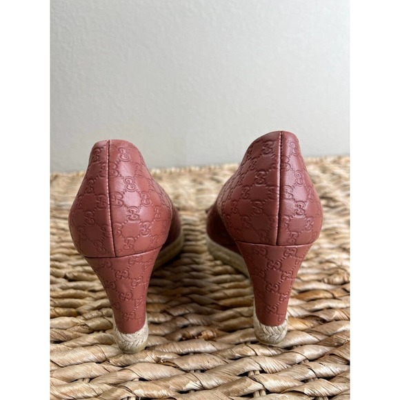 Gucci Women‎ Leather Peep-Toe Horsebit Espadrille Wedges Red Size 38 - Picture 10 of 16